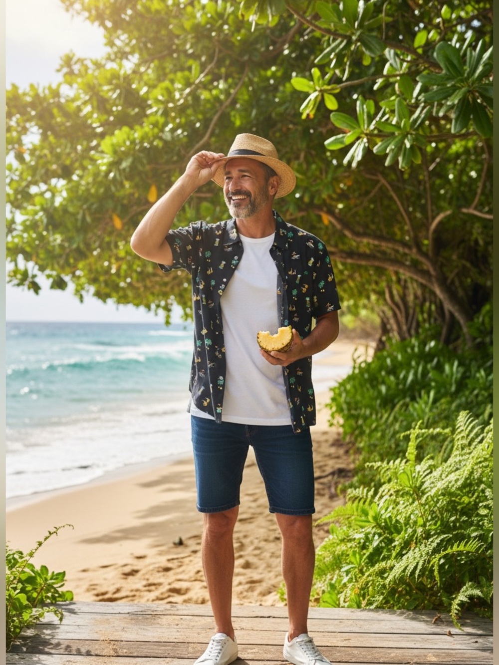 PD&C Navy Tropical Pineapple & Palm Short-Sleeve Button Shirt